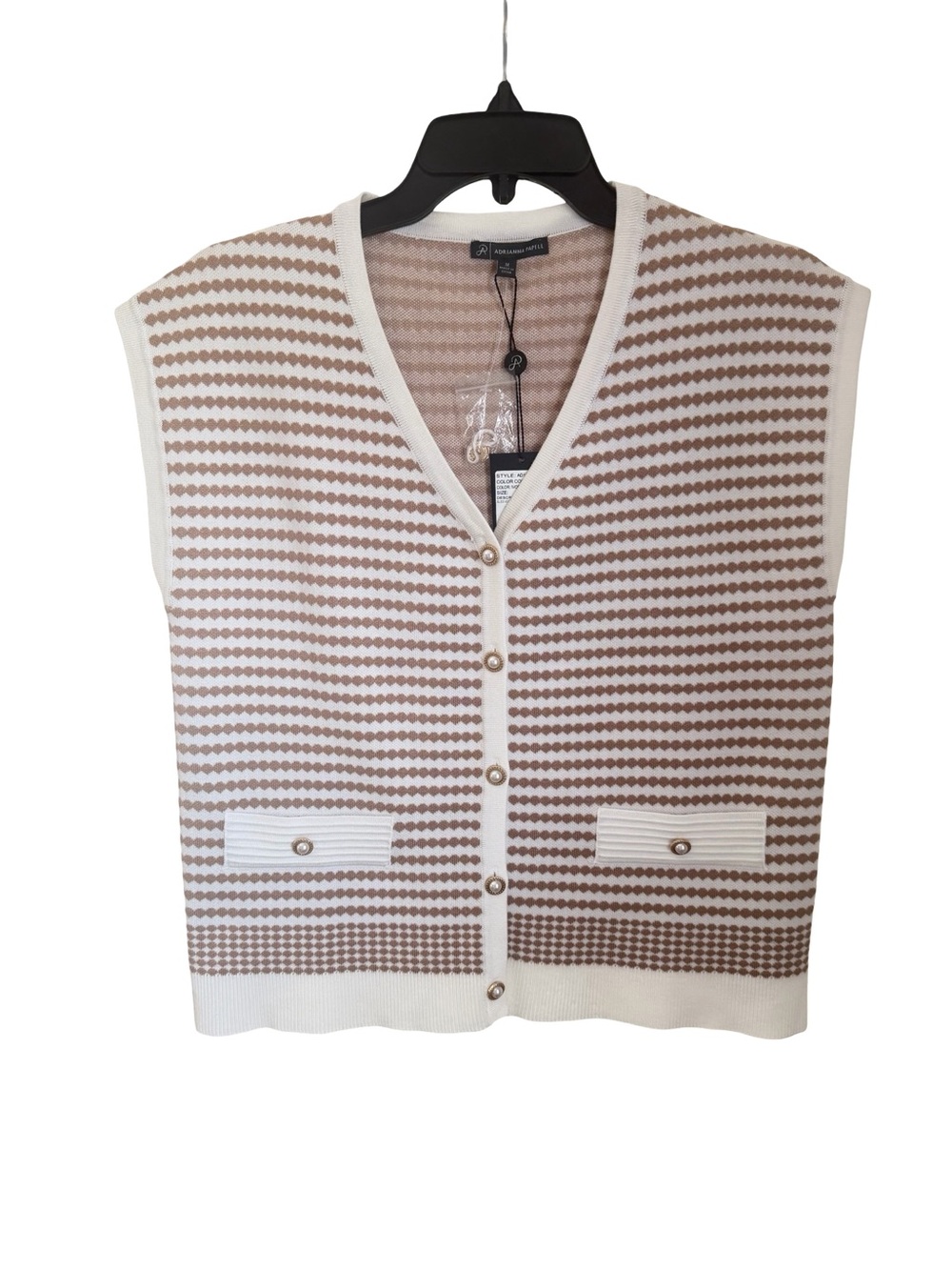 NWT Adrianna Papel Cream and Tan Striped Knit Vest Cardigan